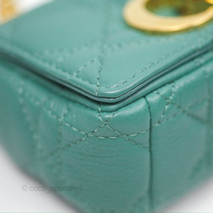 Christian Dior Micro Caro Bag in Tundra Green Supple Cannage Calfskin Gold Hardware