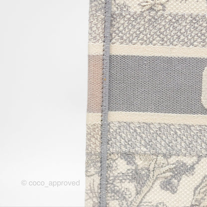 Christian Dior Medium (Old Small) Embroidered Toile De Jouy Light Grey Canvas Book Tote