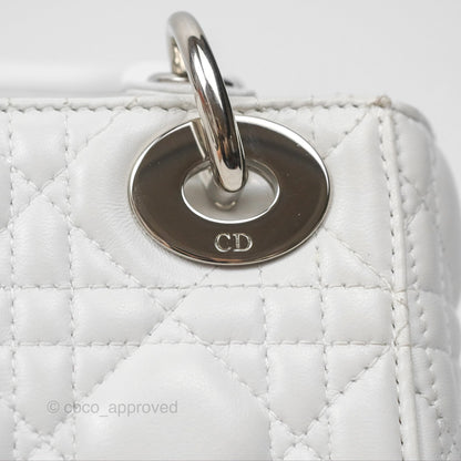Christian Dior Cannage Mini Lady Dior White Silver Hardware