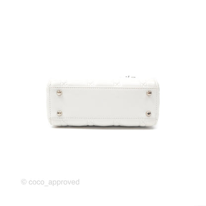 Christian Dior Cannage Mini Lady Dior White Silver Hardware