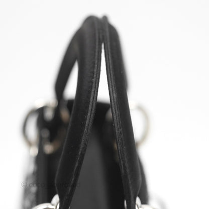 Christian Dior Mini Lady Dior Bag Black Strass Cannage Satin Silver Hardware