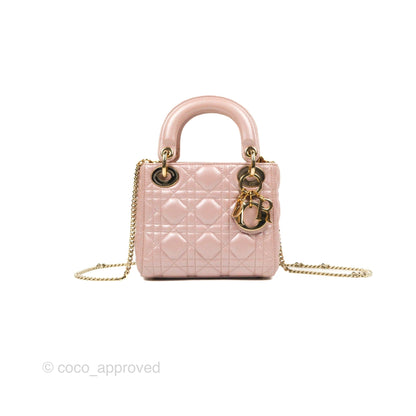 Christian Dior Mini Lady Dior Iridescent Light Pink Cannage Gold Hardware