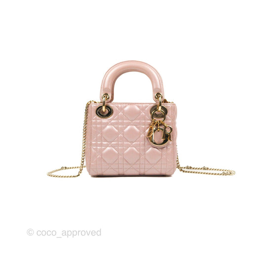 Christian Dior Mini Lady Dior Iridescent Light Pink Cannage Gold Hardware