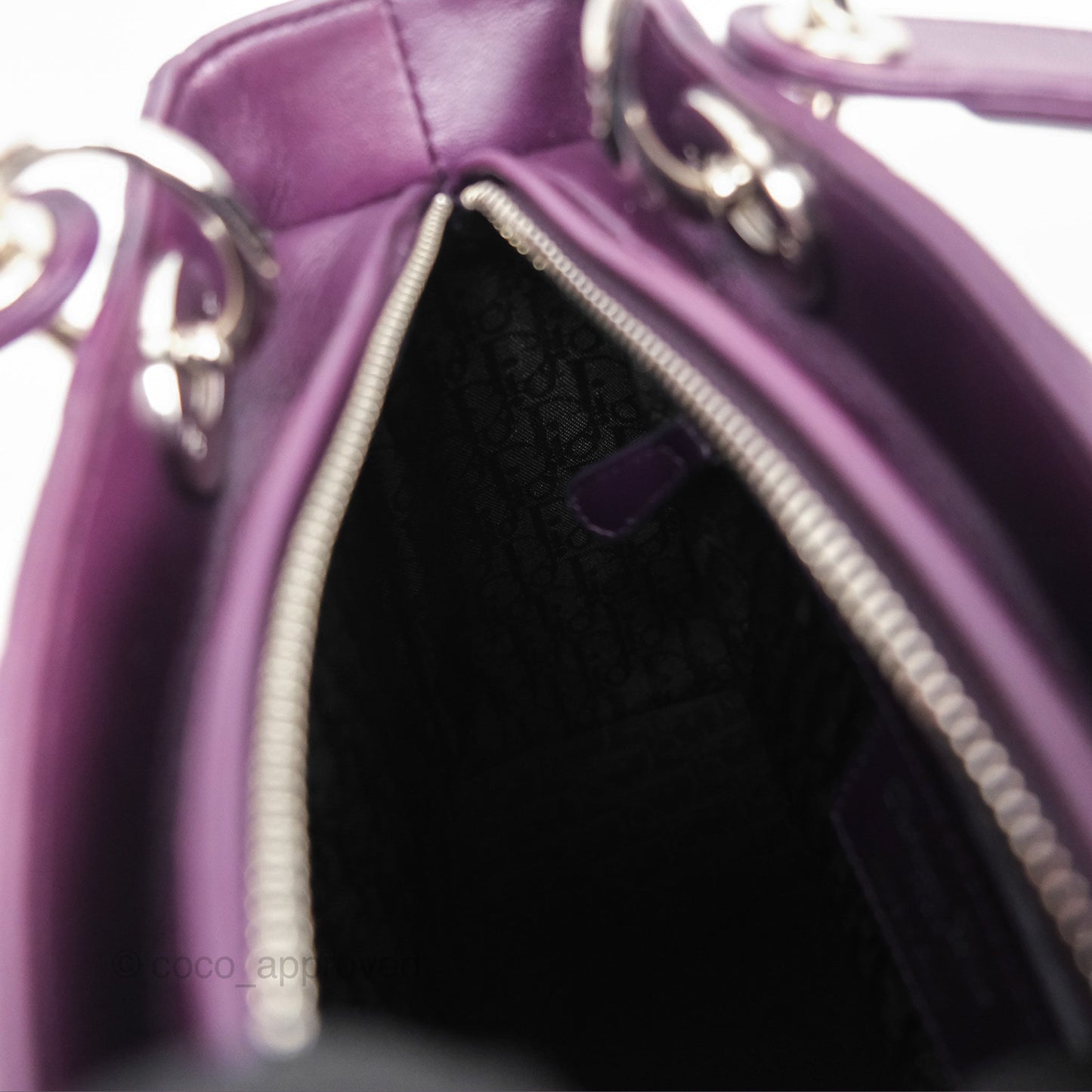 Christian Dior Medium Lady Dior Dark Purple Lambskin Silver Hardware