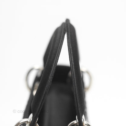 Christian Dior Mini Lady Dior Bag Black Strass Cannage Satin Silver Hardware