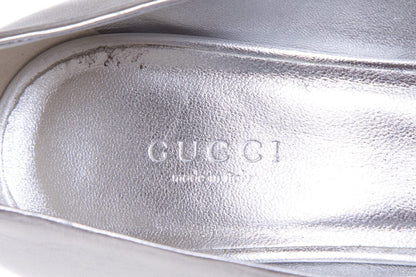 Gucci Metallic Silver Embellished Toe Heels SZ 38.5
