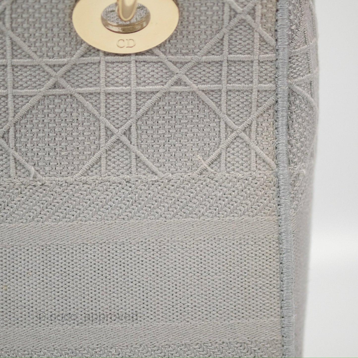 Christian Dior Medium Lady D-Lite Bag Gray Cannage Embroidery Gold Hardware