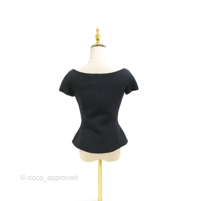 Christian Dior Off-The-Shoulder Double-Breasted Jacket Black Wool Silk Size 34