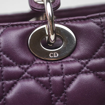 Christian Dior Medium Lady Dior Dark Purple Lambskin Silver Hardware