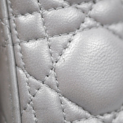 Christian Dior Lambskin Cannage Mini Lady Dior Iridescent Grey Gold Hardware
