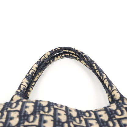 Christian Dior Medium (Old Small) Dior Navy Oblique Embroidery Canvas Book Tote