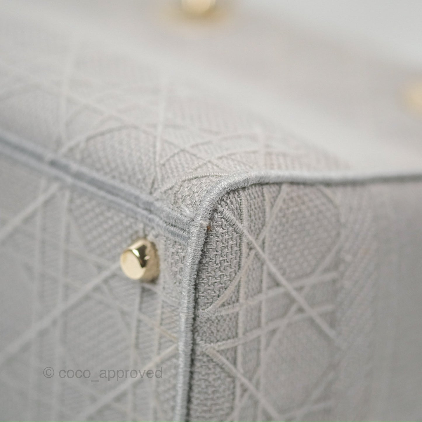 Christian Dior Medium Lady D-Lite Bag Gray Cannage Embroidery Gold Hardware