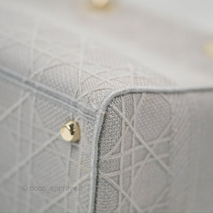Christian Dior Medium Lady D-Lite Bag Gray Cannage Embroidery Gold Hardware