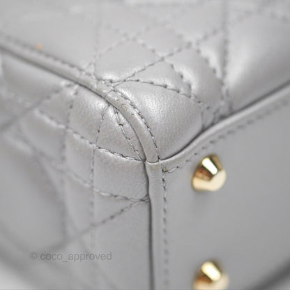 Christian Dior Lambskin Cannage Mini Lady Dior Iridescent Grey Gold Hardware