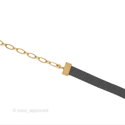 Dior J'adior Ribbon Choker Necklace Black Aged Gold Tone