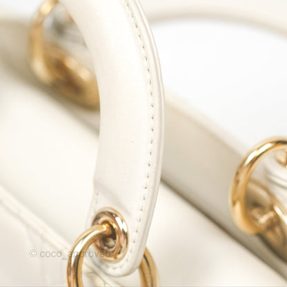 Christian Dior Cannage Mini Lady Dior White Gold Hardware