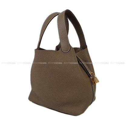 HERMES Handbag Picotin Lock 22 MM Etoupe Taurillon Clemence Gold HW Stamp