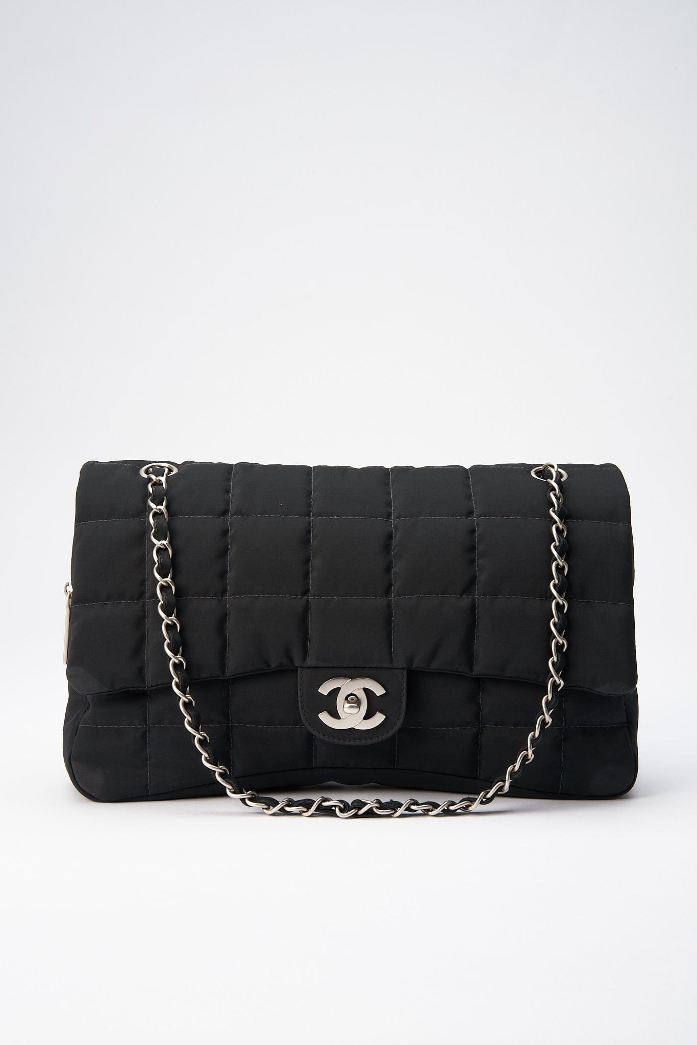 Chanel Black Nylon Large Chocolate Bar Flap Bag