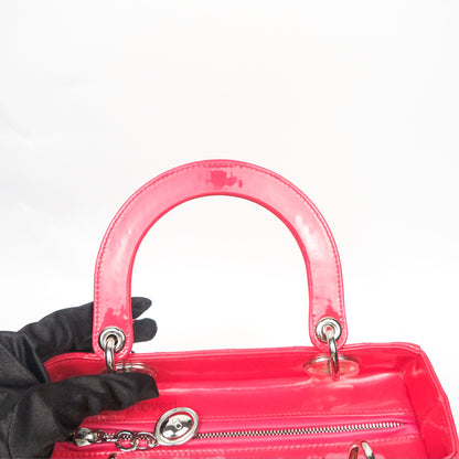 Christian Dior Medium Lady Dior Red Patent Silver Hardware
