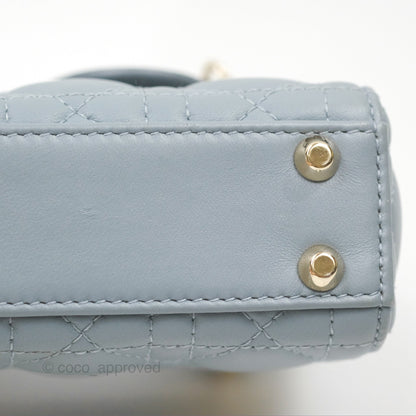 Christian Dior Micro Lady Dior Cannage Blue Grey Lambskin Gold Hardware
