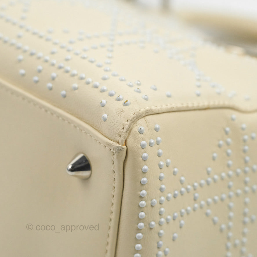Christian Dior Lady Dior White Studded Light Beige Silver Hardware