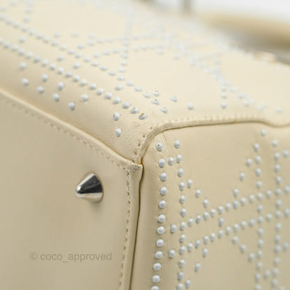 Christian Dior Lady Dior White Studded Light Beige Silver Hardware