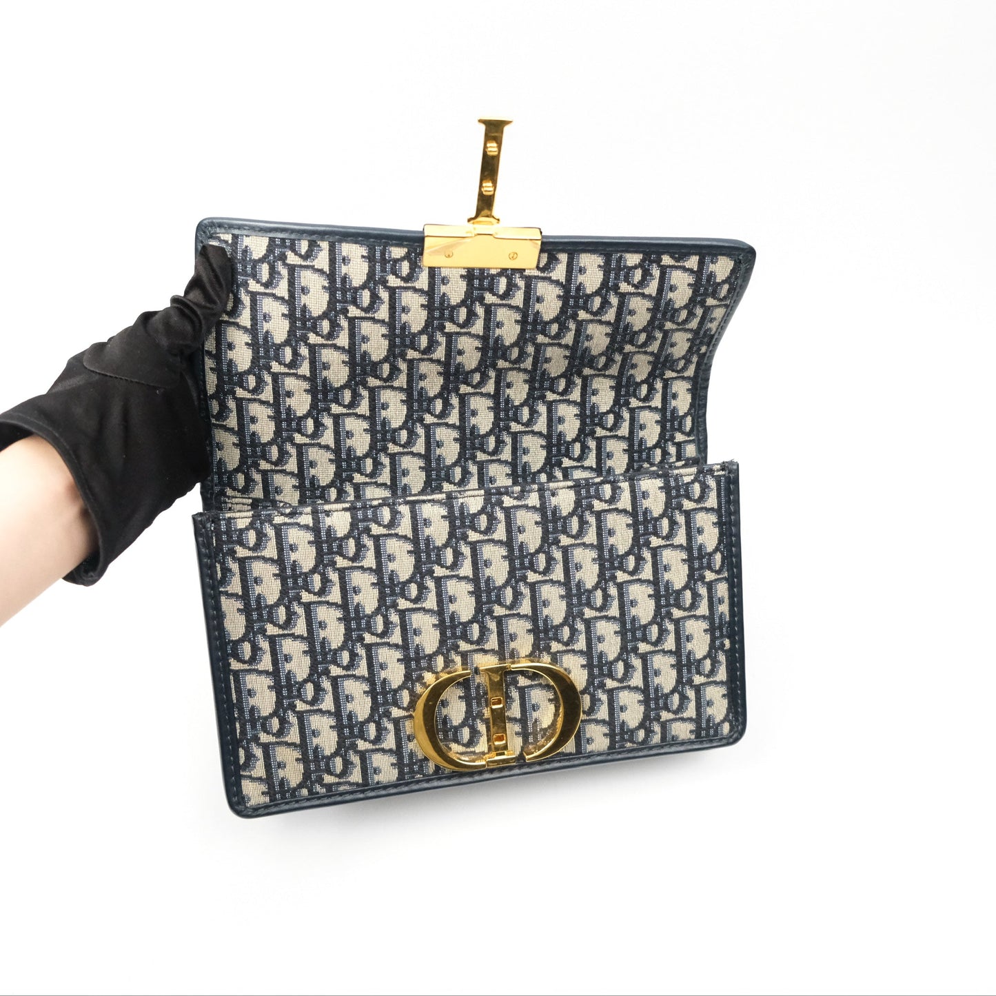 Christian Dior 30 Montaigne with Chain Blue Dior Oblique Jacquard