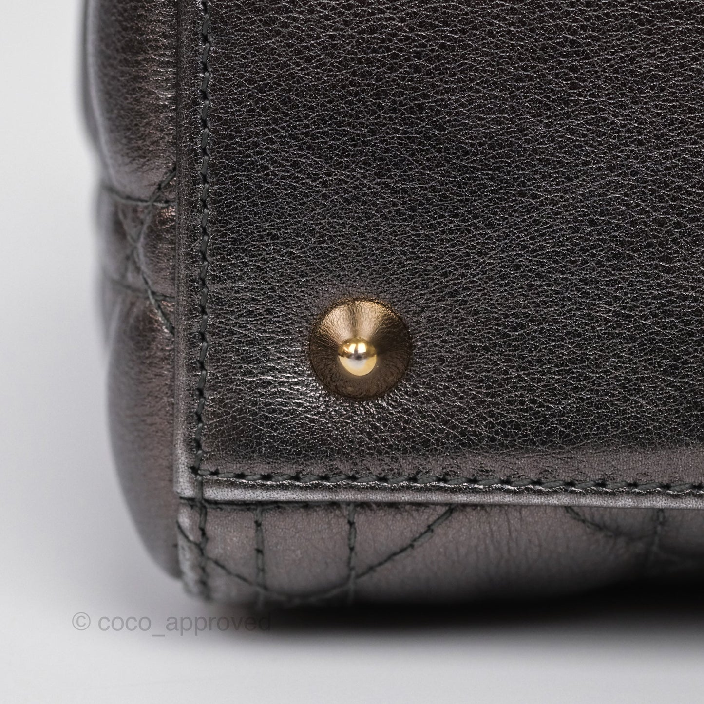 Christian Dior Medium Lady Dior Metallic Dark Grey Lambskin Gold Hardware