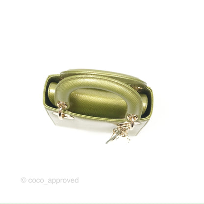Dior Mini Lady Dior Green Metallic Lizard Gold Hardware