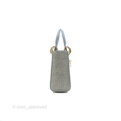 Christian Dior Mini Lady Dior Ombre Blue Lizard Gold Hardware