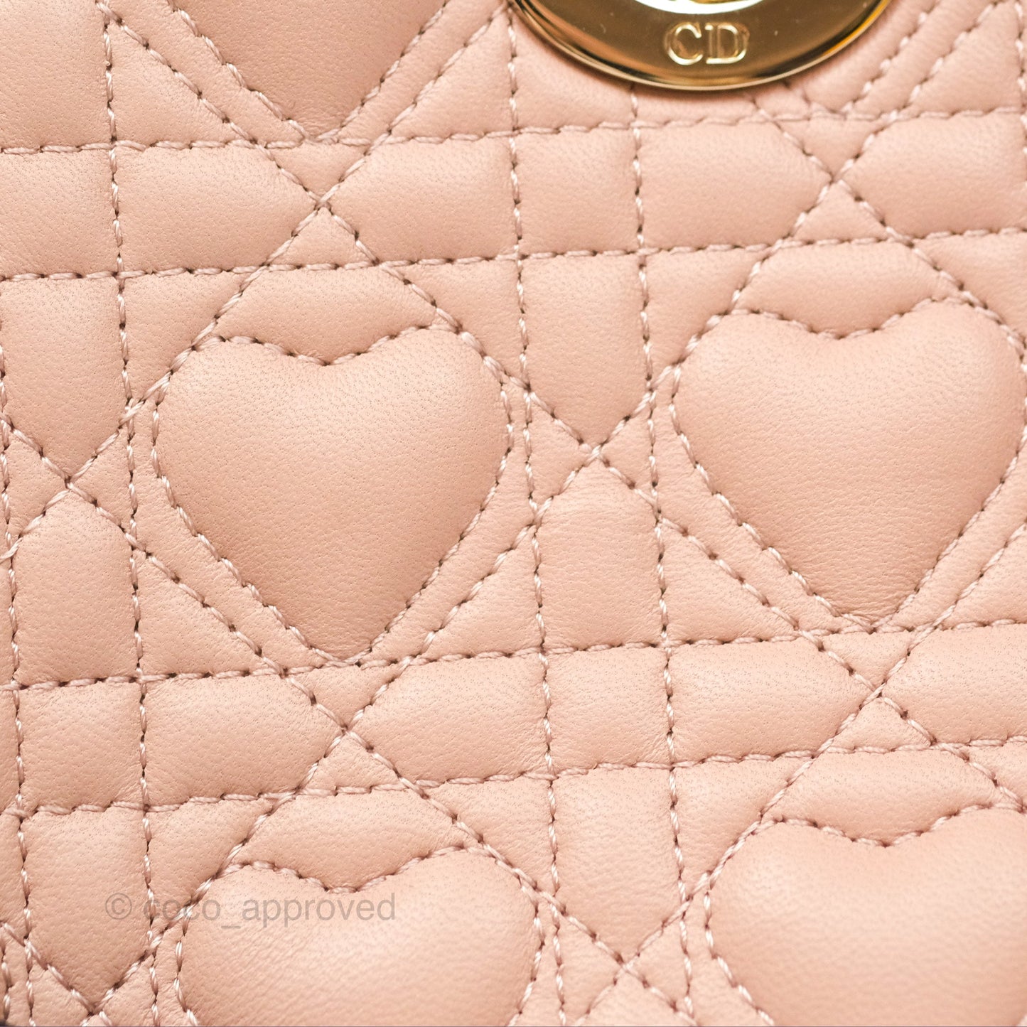 Christian Dior Medium Lady D-Joy Nude Pink Lambskin Heart Quilted