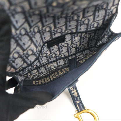 Christian Dior Navy Oblique Slim Saddle Pouch
