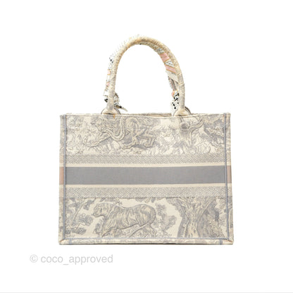 Christian Dior Medium (Old Small) Book Tote Embroidered Toile De Jouy Light Grey Canvas