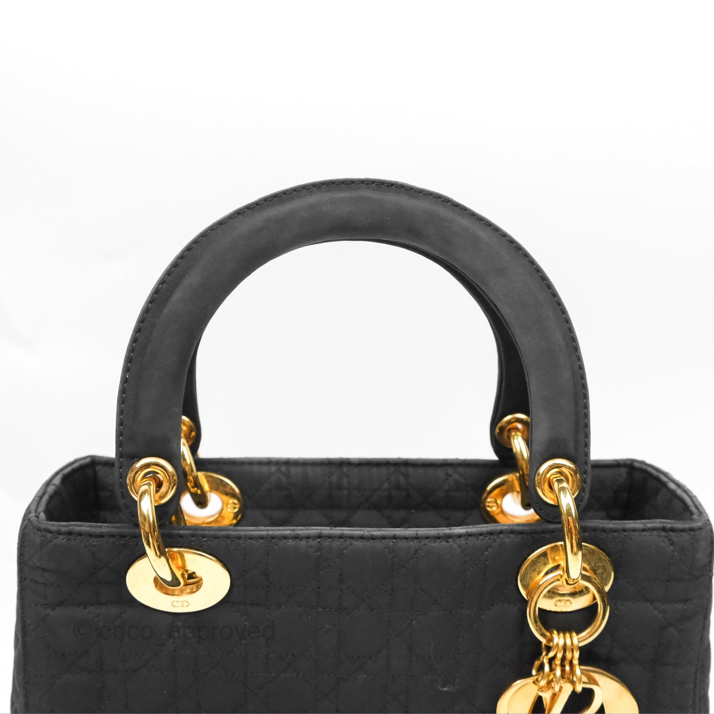 Christian Dior Vintage Medium Cannage Fabric Black Lady Dior Gold Hardware