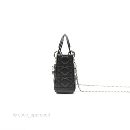 Christian Dior Cannage Mini Lady Dior Black Silver Hardware