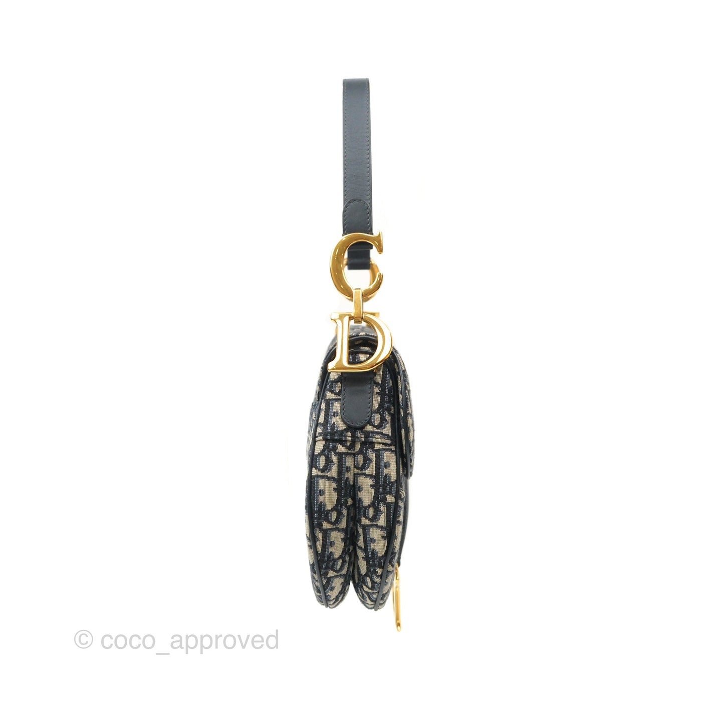 Christian Dior Saddle Bag Navy Dior Oblique Embroidery Gold Hardware