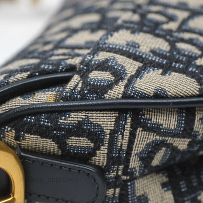Christian Dior Mini Saddle Bag Blue Oblique Jacquard Gold Hardware