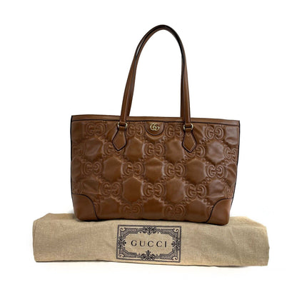 GUCCI - NEW Embossed GG Matelasse Brown Shoulder Tote