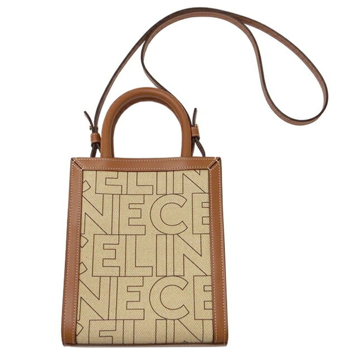 Celine Bag Women's Handbag Shoulder 2way Canvas Vertical Cover Natural Brown