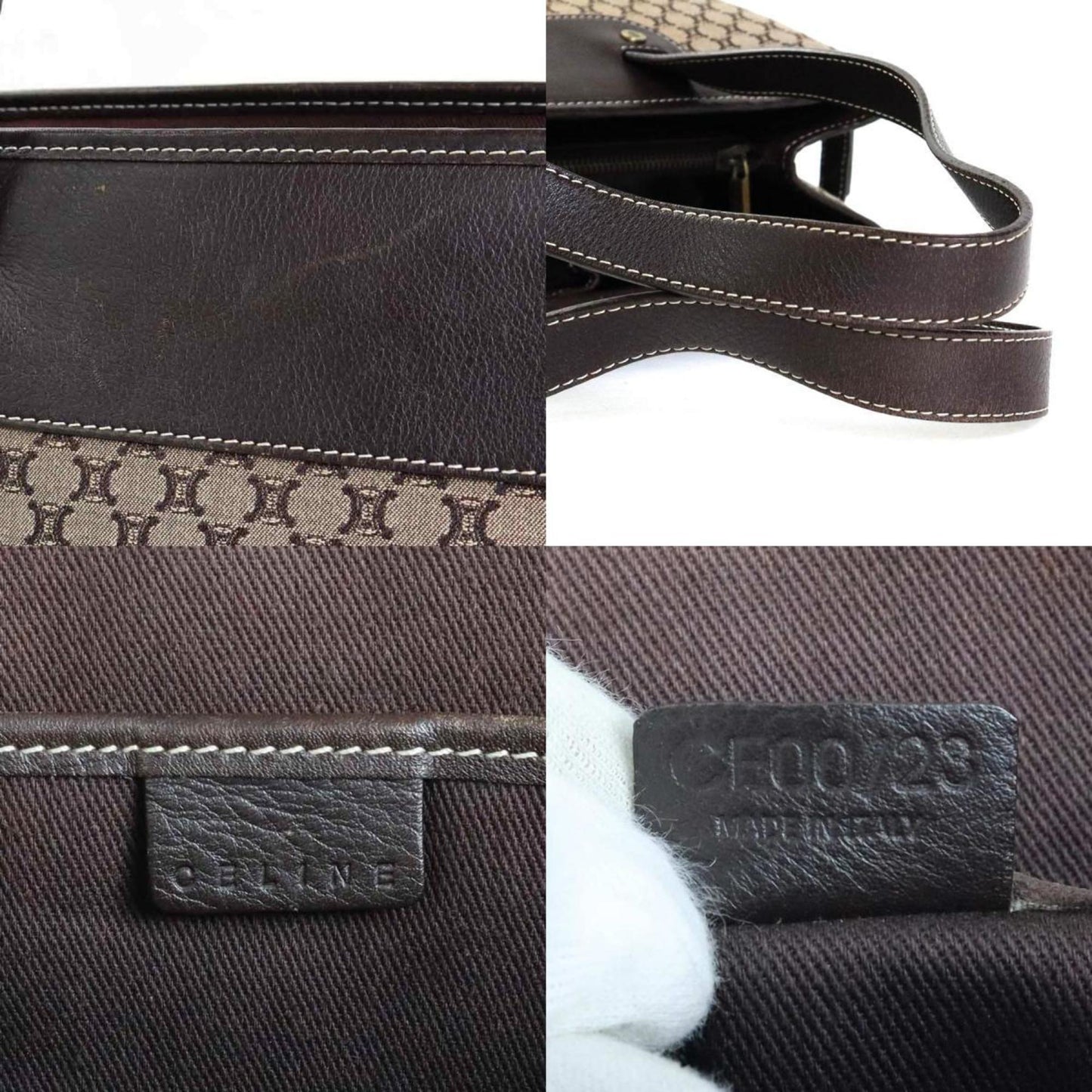 Celine Shoulder Bag Macadam Canvas/Leather Brown Women's