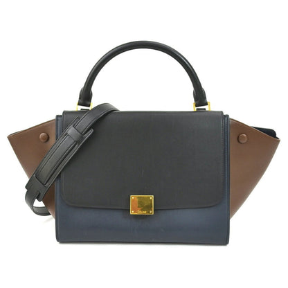 Celine handbag shoulder bag trapeze leather black/navy/brown gold ladies