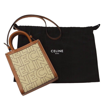 Celine Bag Women's Handbag Shoulder 2way Canvas Vertical Cover Natural Brown