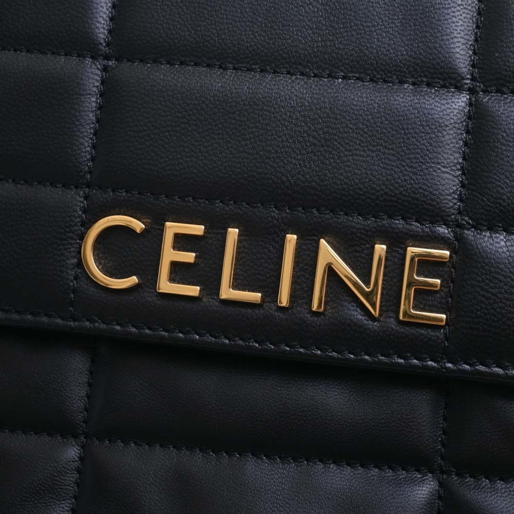 Celine Matelasse Monochrome Leather Chain Shoulder Bag Black