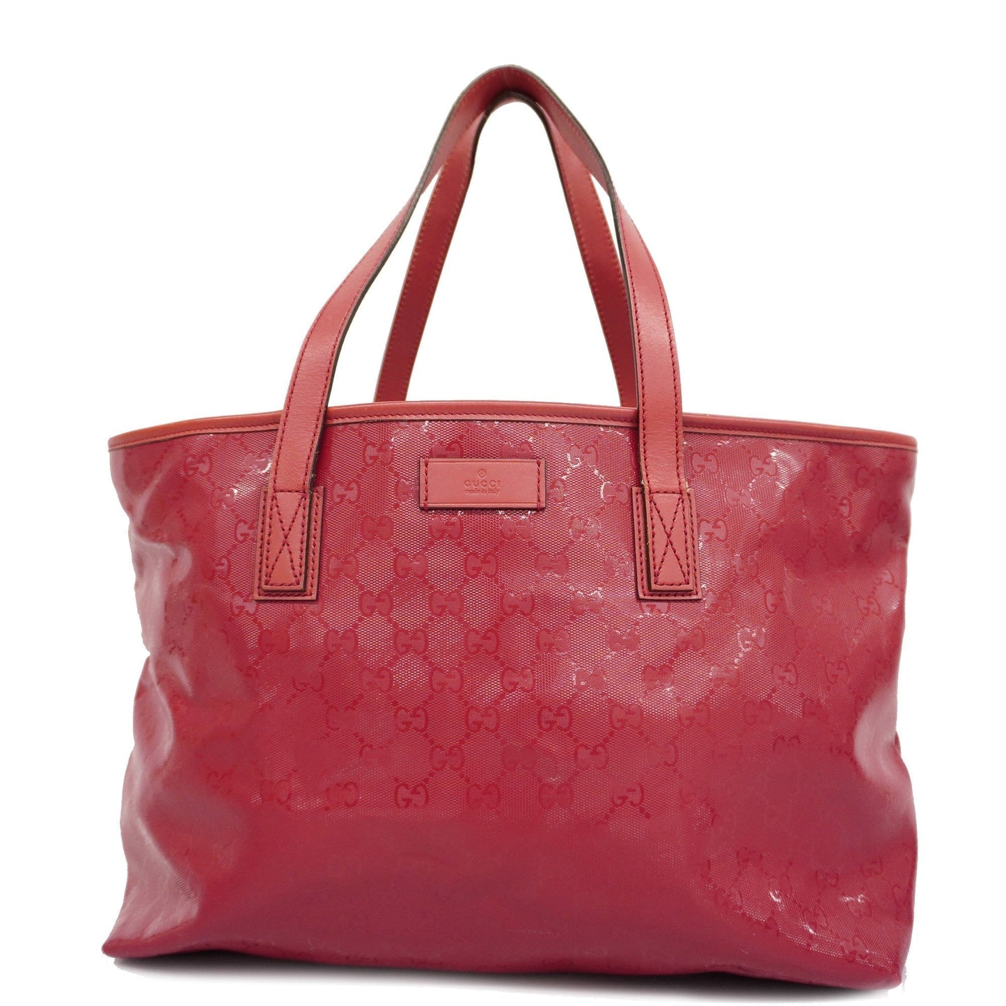 GUCCI  GG Imprime 211137 Women's Leather Tote Bag Red Color
