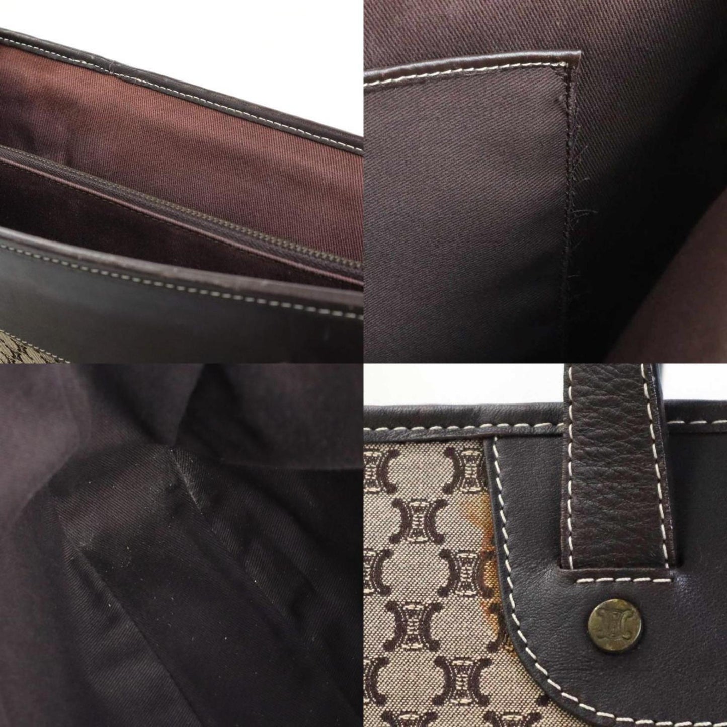 Celine Shoulder Bag Macadam Canvas/Leather Brown Women's