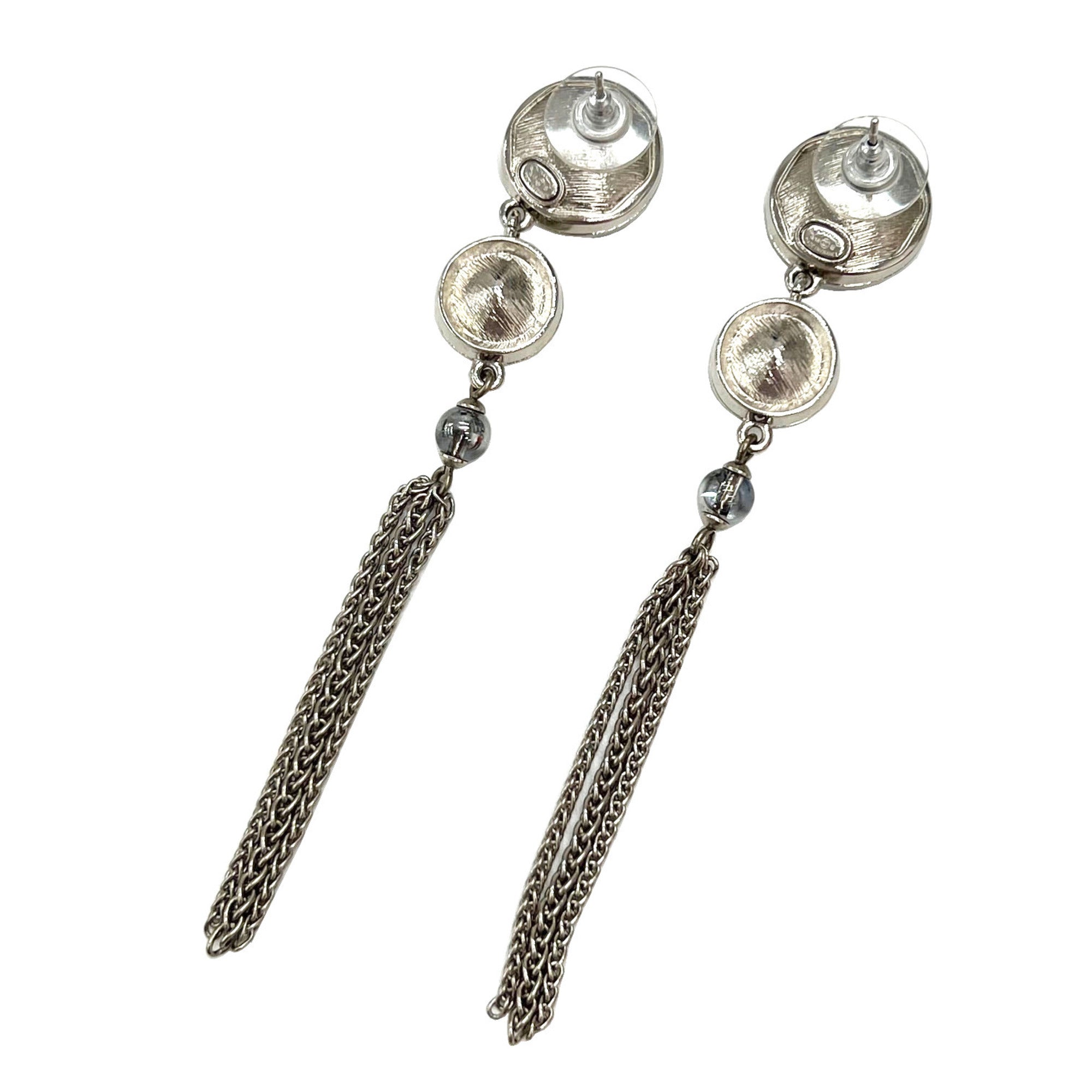 Chanel earrings A18B here mark CC rhinestone crystal silver