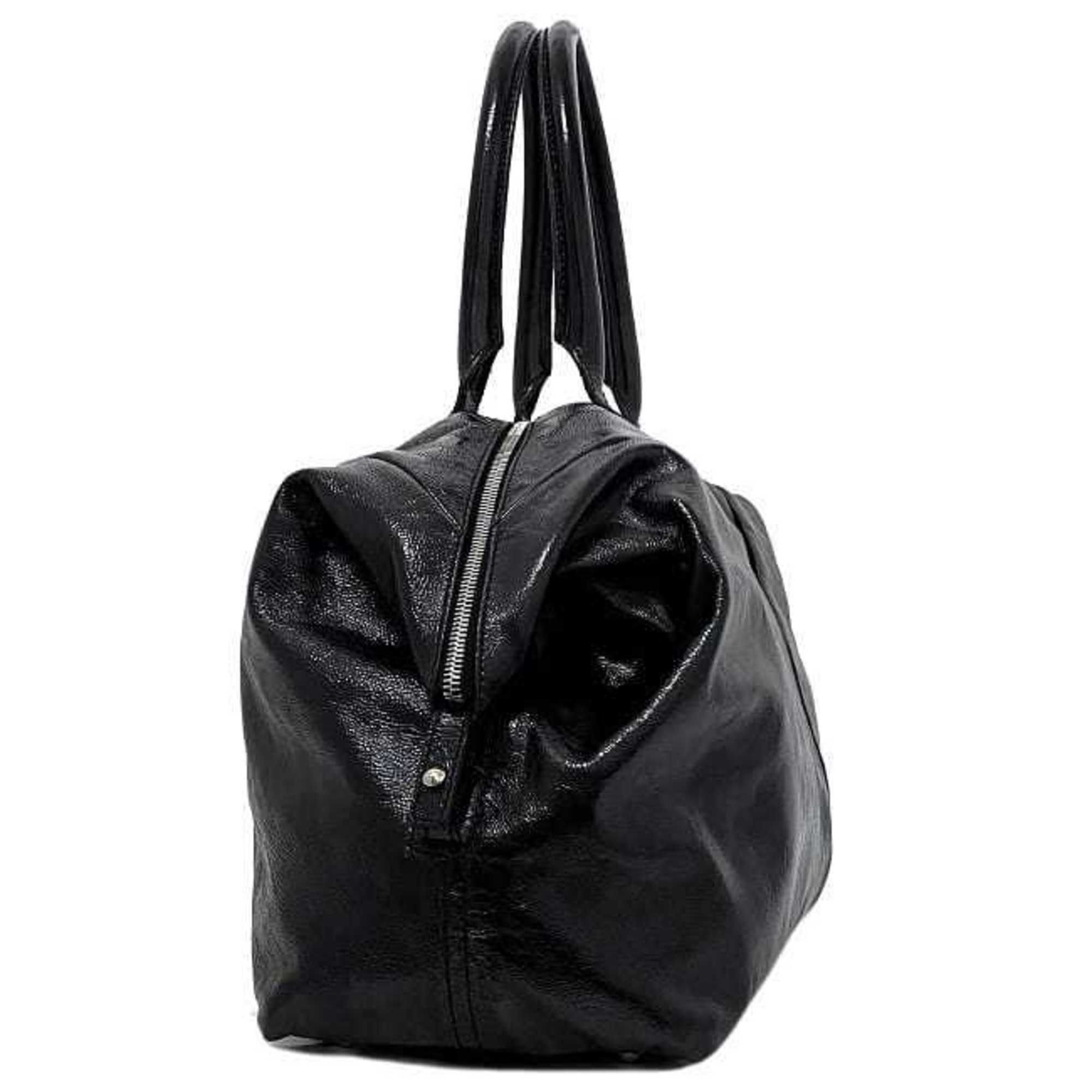 Yves Saint Laurent 黒 ボストンバッグ　エナメル Yves Saint Laurent Easy Boston Bag Black Silver Tote Patent