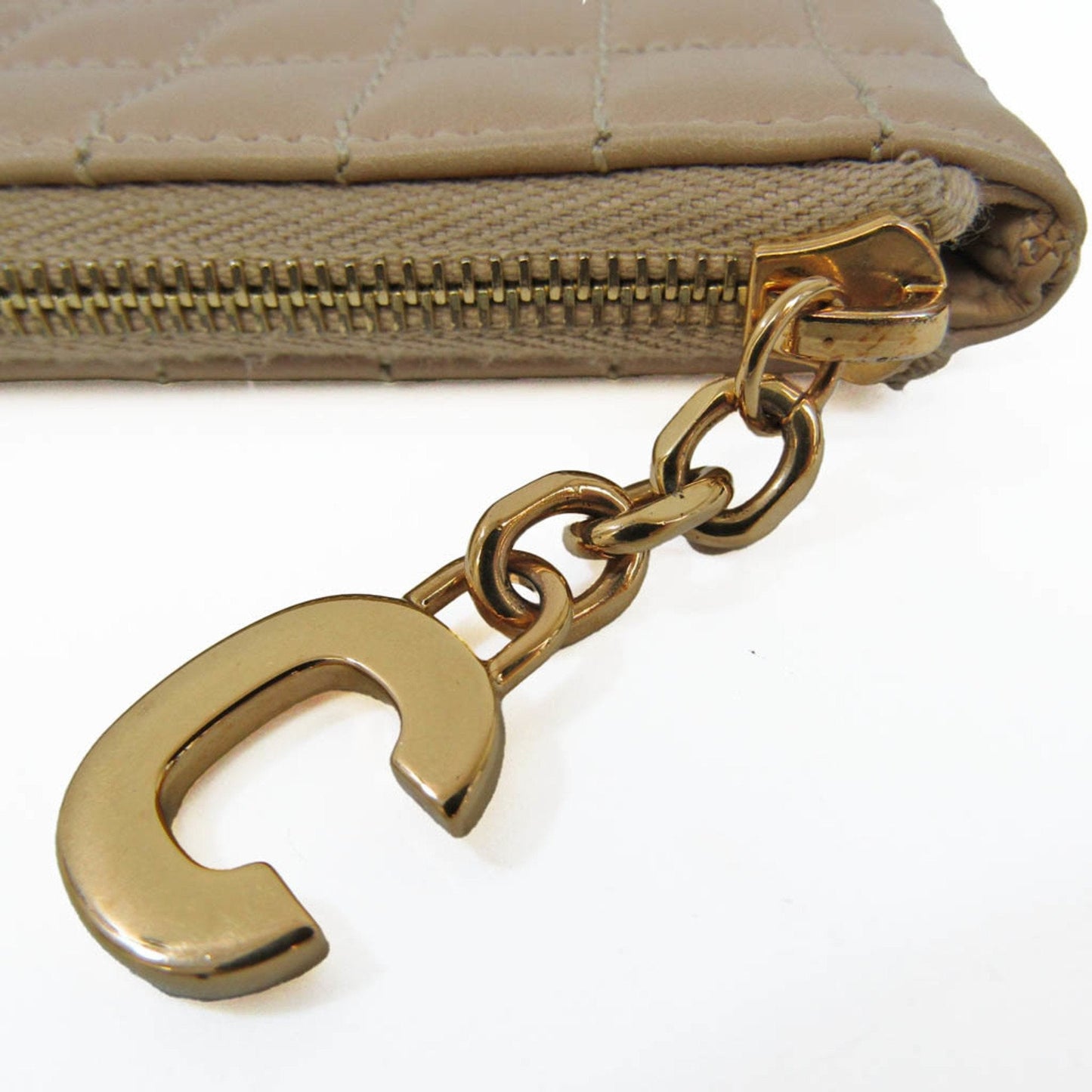 Celine Quilted C Charm Women's Leather Coin Purse/coin Case Beige