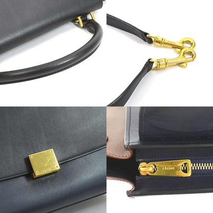 Celine handbag shoulder bag trapeze leather black/navy/brown gold ladies