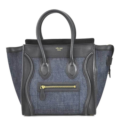 Celine Handbag Luggage Micro Shopper Leather/Denim Black x Indigo Ladies